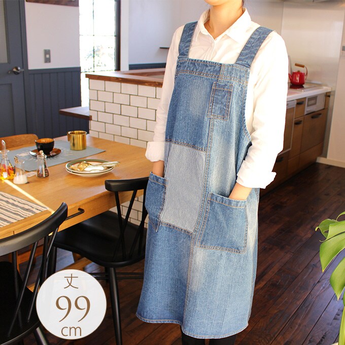 ガーデニングエプロン 　デニムプルオーバー  ガーデンエプロン カフェ ガーデニング ワーク 作業用 男性用　女性用 レディース　メンズ 前掛け 庭  