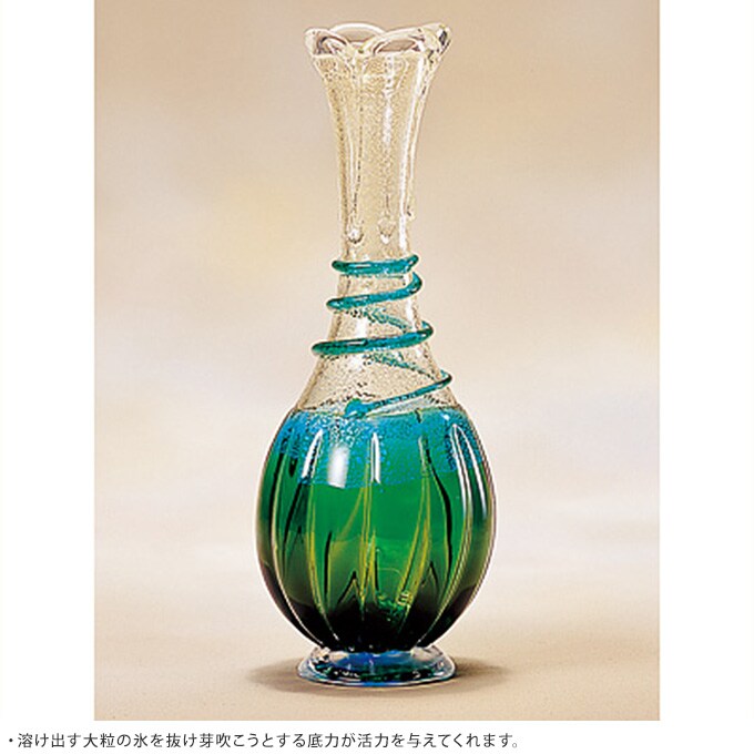 春の芽吹き ガラス 花瓶 新緑生命の力 発芽 花器 大きい おしゃれ 日本製 大きな フラワーベース 青森 津軽 職人 大型 生け花 活花 生花 活け花 国産 きれい キレイ かわいい 手作り