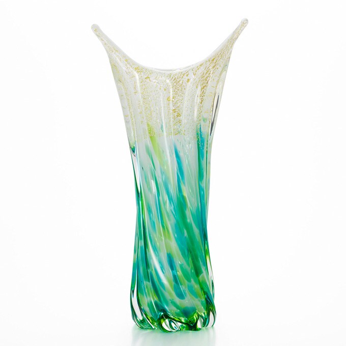 雪解けの奥入瀬 ガラス 花瓶  花器 大きい おしゃれ 日本製 大きな フラワーベース 青森 津軽 職人 大型 生け花 活花 生花 活け花 国産 きれい キレイ かわいい 手作り  