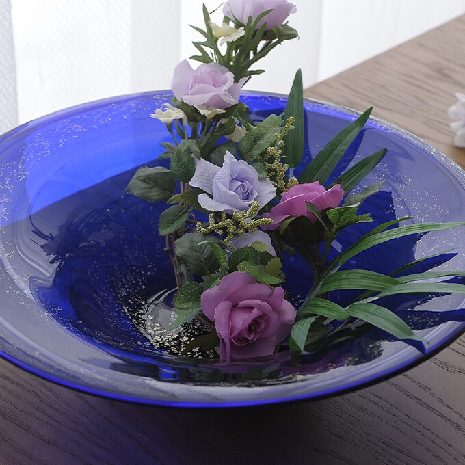 宇宙と銀河 ガラス 水盤  花器 生け花 日本製 おしゃれ フラワーベース 青森 津軽 職人 活花 生花 活け花 国産 器  