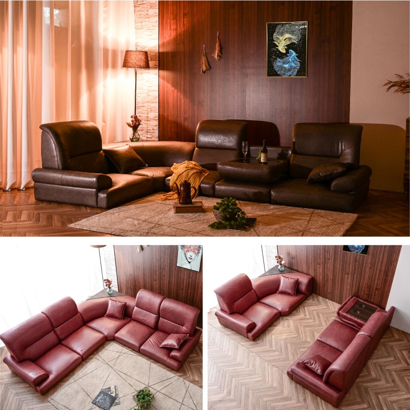 レッド L字型ソファ Lelax 総革 1mm厚 ソファー 革 レザー ソファ 本革 カウチソファ