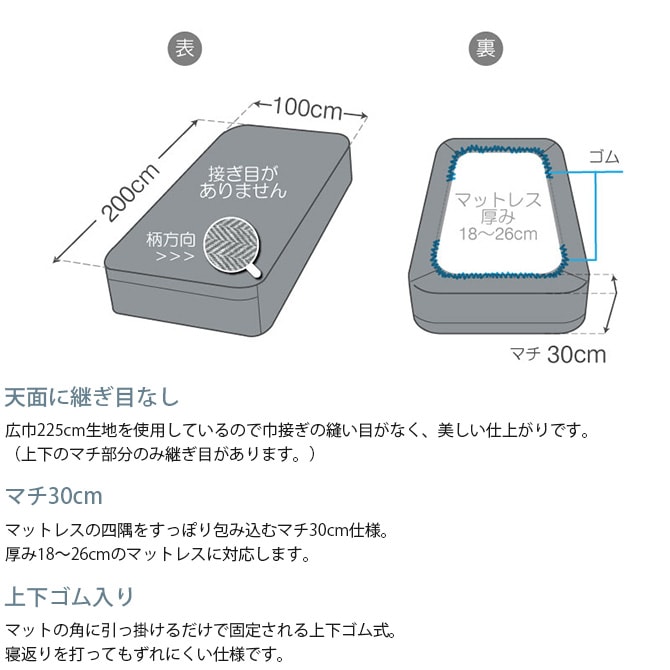 Fab the Home ファブザホーム ボックスシーツ シングル用 ヘリンボーンニット 