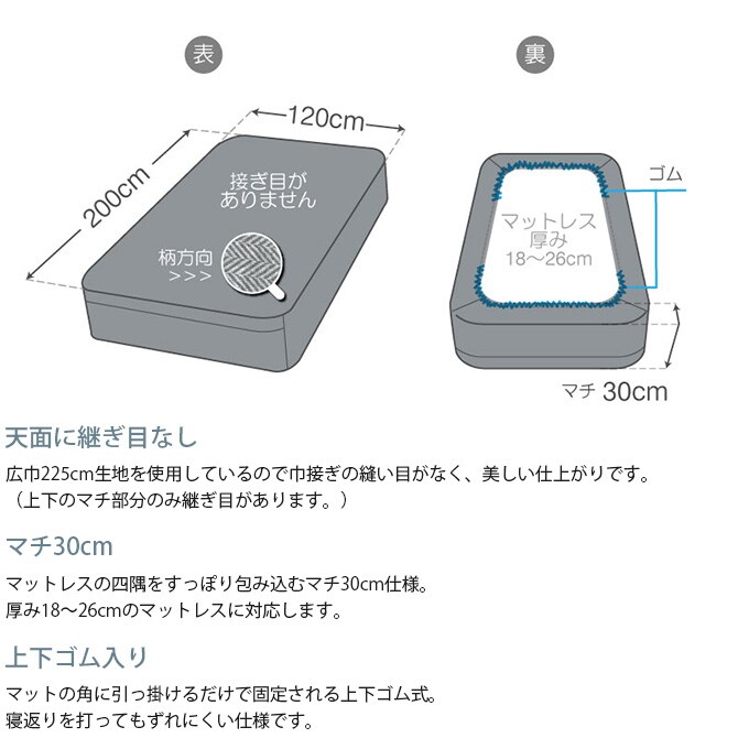 Fab the Home ファブザホーム ボックスシーツ セミダブル用 ヘリンボーンニット 