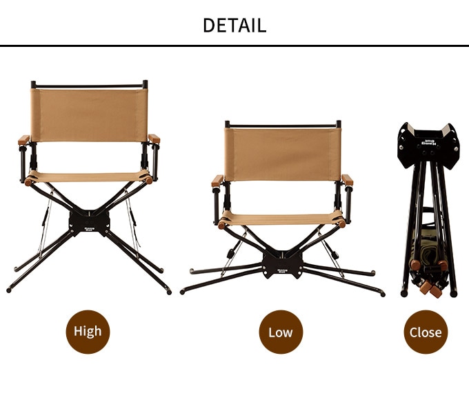 キャンプ用品 折り畳みディレクターチェア  アウトドア バーベキュー コンパクト 高さ調整 肘付き 撥水加工 帆布生地  