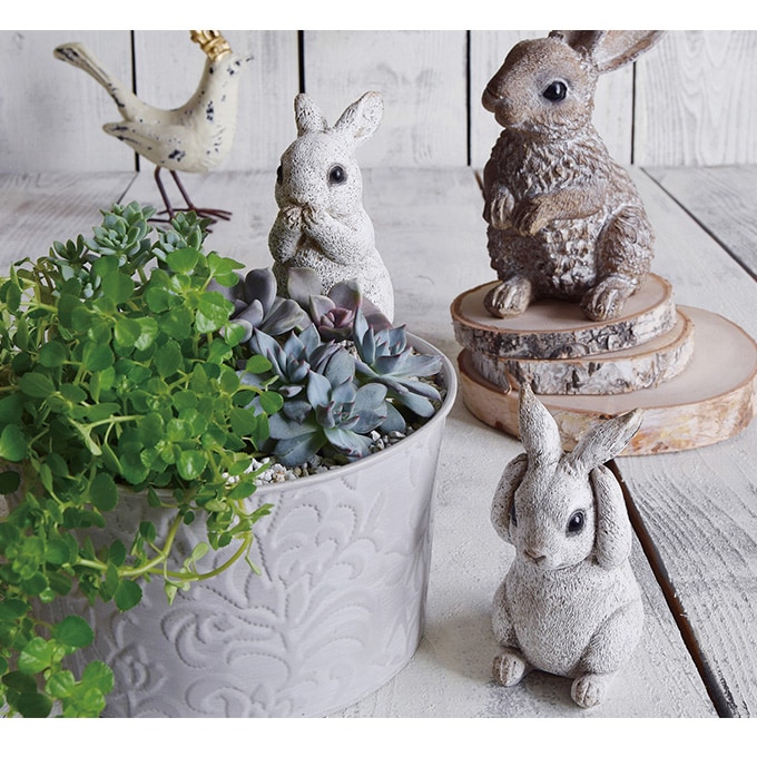 アンティーク 見ざるウサギ ホワイト  ガーデン 置物 うさぎ ラビット かわいい 飾り 動物 雑貨  