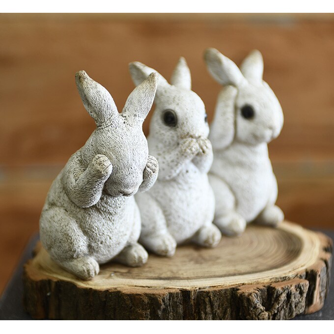 アンティーク 聞かざるウサギ ホワイト  ガーデン 置物 うさぎ ラビット かわいい 飾り 動物 雑貨  