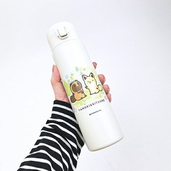 タヌキとキツネ ナチュラル ステンレスワンプッシュボトル (480ml) 水筒 ランチ