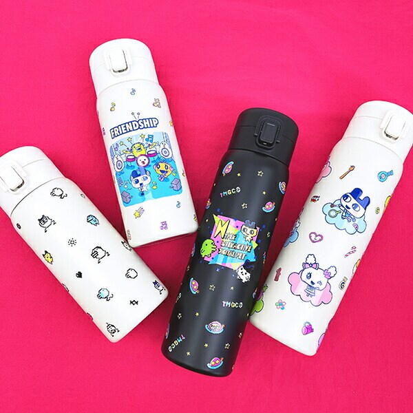 たまごっち ステンレスワンプッシュボトル (480ml) ドット(ブラック) 水筒 ランチ