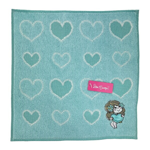 水森亜土 ハートのプレゼント ハンドタオル (ブルー) ハンカチ