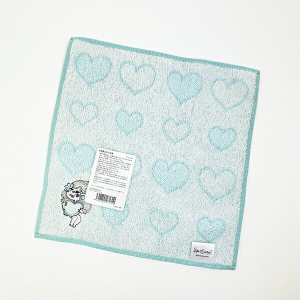 水森亜土 ハートのプレゼント ハンドタオル (ブルー) ハンカチ