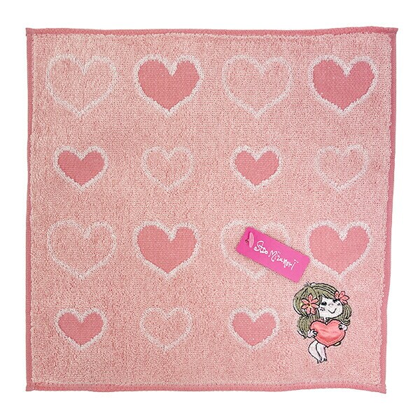 水森亜土 ハートのプレゼント ハンドタオル (ピンク) ハンカチ