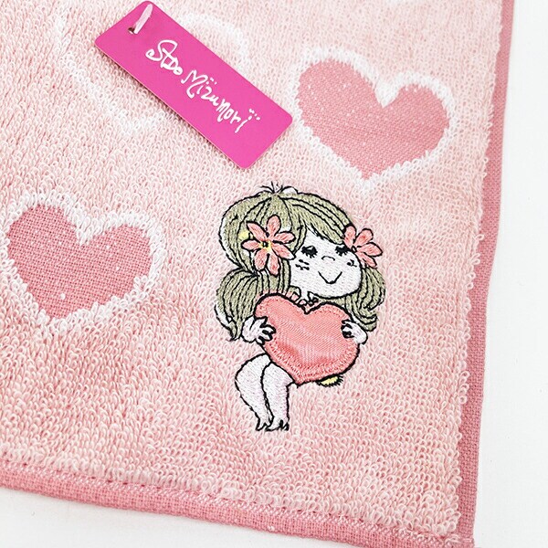 水森亜土 ハートのプレゼント ハンドタオル (ピンク) ハンカチ