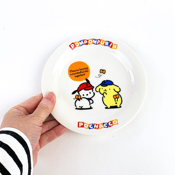 ポムポムプリン ポチャッコ ポムポムプリン ポチャッコ ケーキプレート プリン×ポチャッコ 皿 キッチン用品 インテリア 白(mcd)