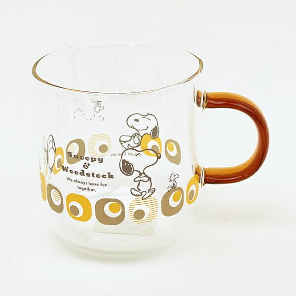 スヌーピー ブラウン・キューブ カラーハンドル耐熱ガラスマグカップ コップ 日本製 SNOOPY