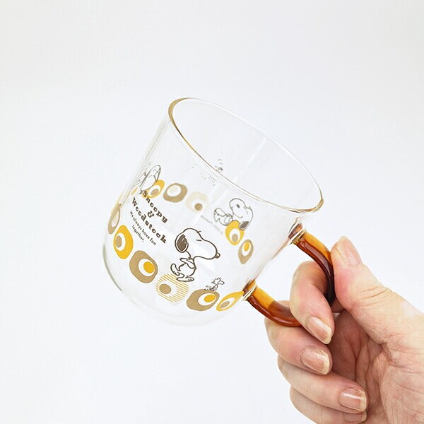 スヌーピー ブラウン・キューブ カラーハンドル耐熱ガラスマグカップ コップ 日本製 SNOOPY