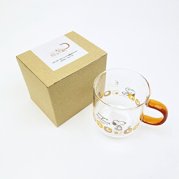 スヌーピー ブラウン・キューブ カラーハンドル耐熱ガラスマグカップ コップ 日本製 SNOOPY