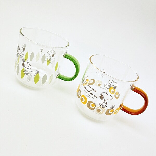 スヌーピー ブラウン・キューブ カラーハンドル耐熱ガラスマグカップ コップ 日本製 SNOOPY