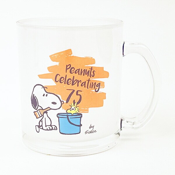 スヌーピー ペイント ガラスマグカップ コップ PEANUTS 75th SNOOPY