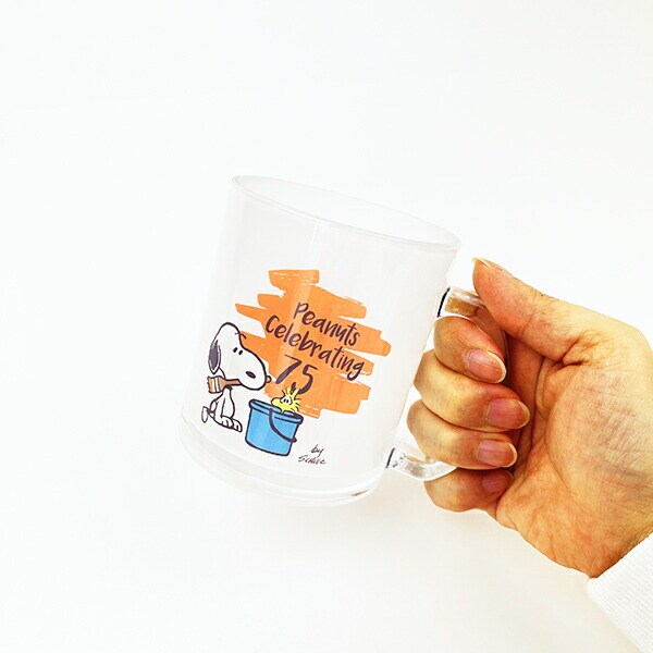 スヌーピー ペイント ガラスマグカップ コップ PEANUTS 75th SNOOPY