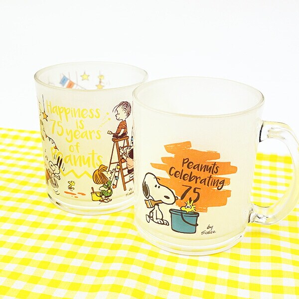 スヌーピー ペイント ガラスマグカップ コップ PEANUTS 75th SNOOPY