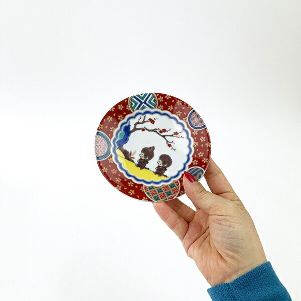 モンチッチ 九谷焼 小皿 庄三風彩色金蘭手 食器 和食器 キッチン レッド