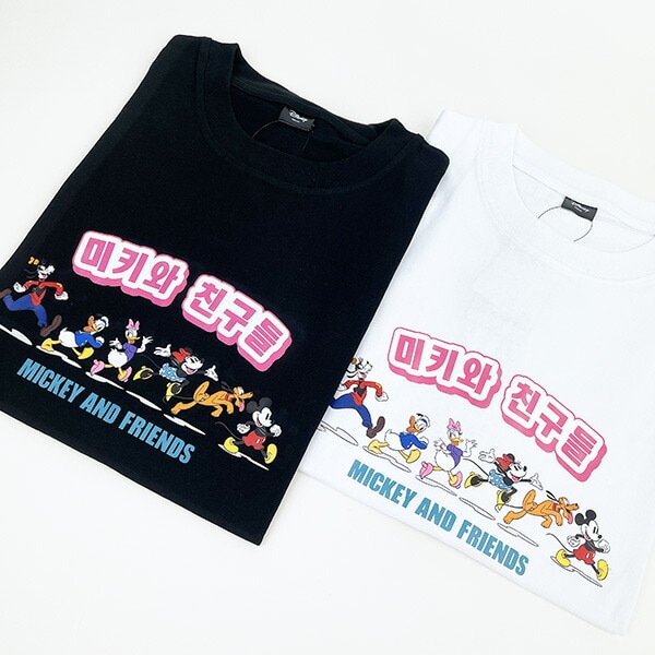 ディズニー ミッキー＆フレンズ ハングルシリーズ Ｔシャツ(ブラック) Lサイズ アパレル Disney