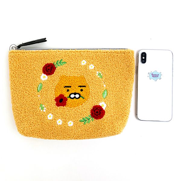 カカオフレンズ KAKAO FRIENDS ライアン サガラポーチ サガラ刺繍 小物入れ 学校 オフィス オレンジ