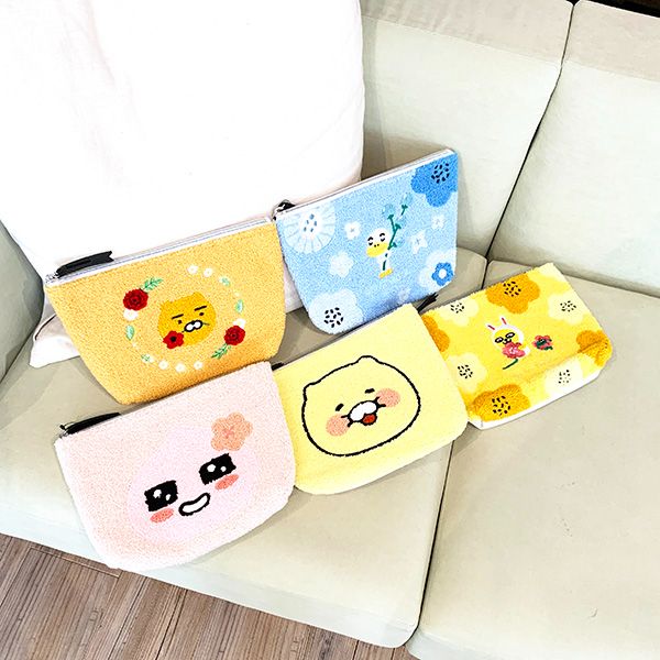 カカオフレンズ KAKAO FRIENDS ムジ＆コン サガラポーチ サガラ刺繍 小物入れ 学校 オフィス イエロー