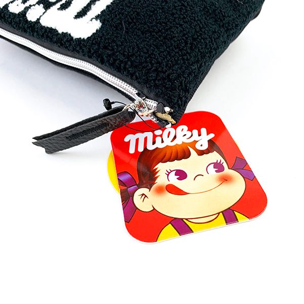 ペコちゃん ミルキー ペコちゃんさがら刺繍 ポーチ ブラック 　 　