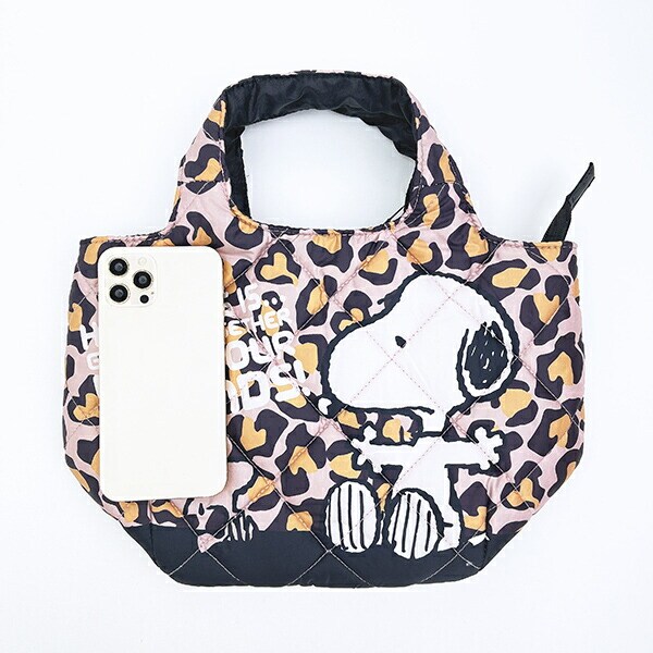 スヌーピー ヒョウ柄 中綿ミニトートバッグ  SNOOPY