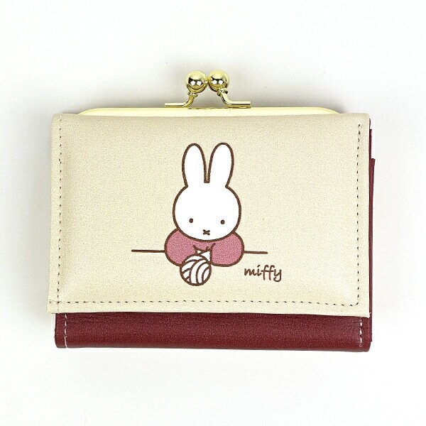 ミッフィー miffy 毛糸柄 三つ折りがまぐち財布 ウォレット ベージュ 日本製