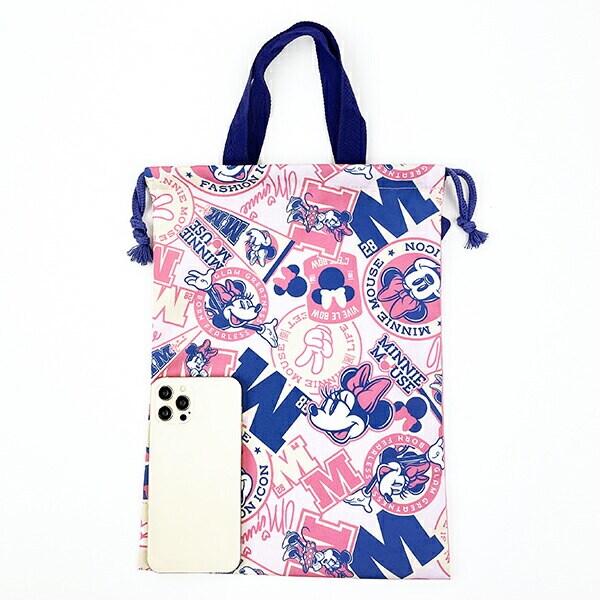 ディズニー ミニーマウス 持ち手付き巾着 ピンク ランチ スクール Disney
