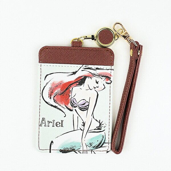 ディズニープリンセス アリエル 水彩タッチ柄リール付きパスケース ミント 定期入れ Disney