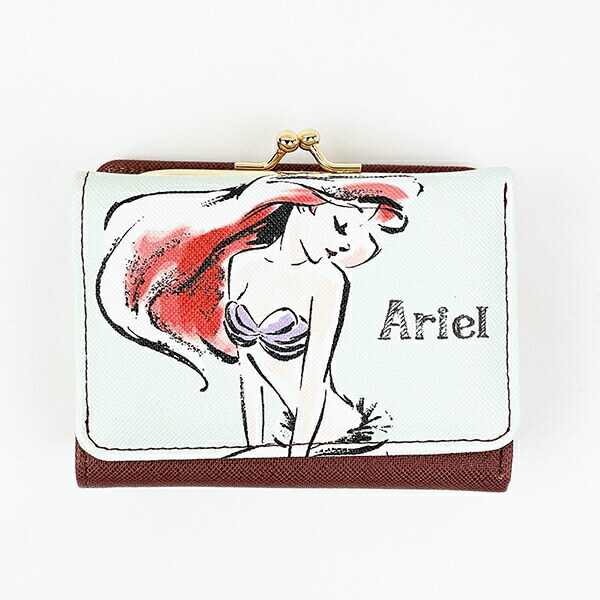 ディズニープリンセス アリエル 水彩タッチ柄三つ折りがま口財布 ミント Disney