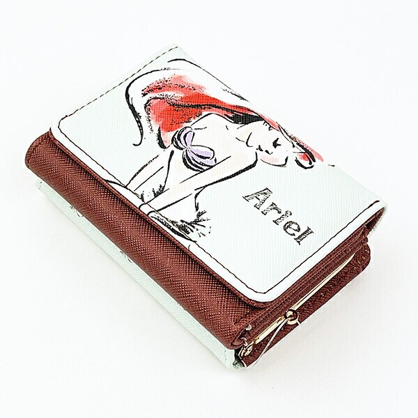 ディズニープリンセス アリエル 水彩タッチ柄三つ折りがま口財布 ミント Disney