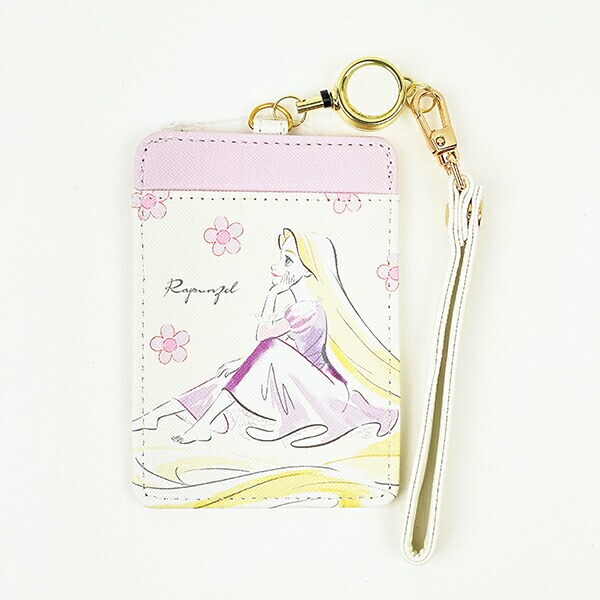 ディズニープリンセス ラプンツェル 水彩タッチ柄リール付きパスケース パープル 定期入れ Disney