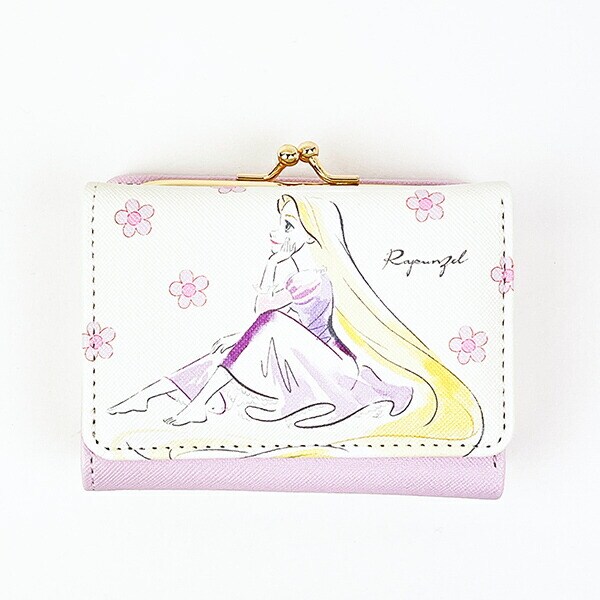 ディズニープリンセス ラプンツェル 水彩タッチ柄三つ折りがま口財布 パープル Disney