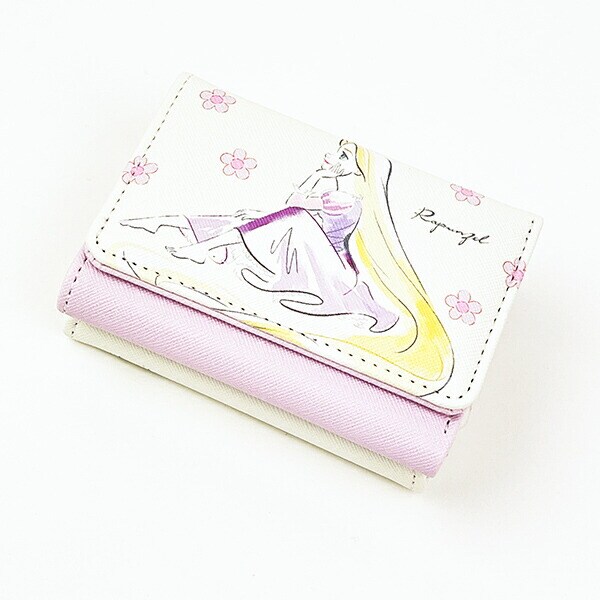 ディズニープリンセス ラプンツェル 水彩タッチ柄三つ折りがま口財布 パープル Disney