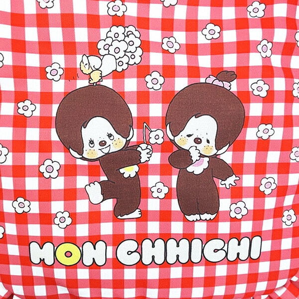 モンチッチ ギンガムチェック フリル巾着トートバッグ 赤 レトロ