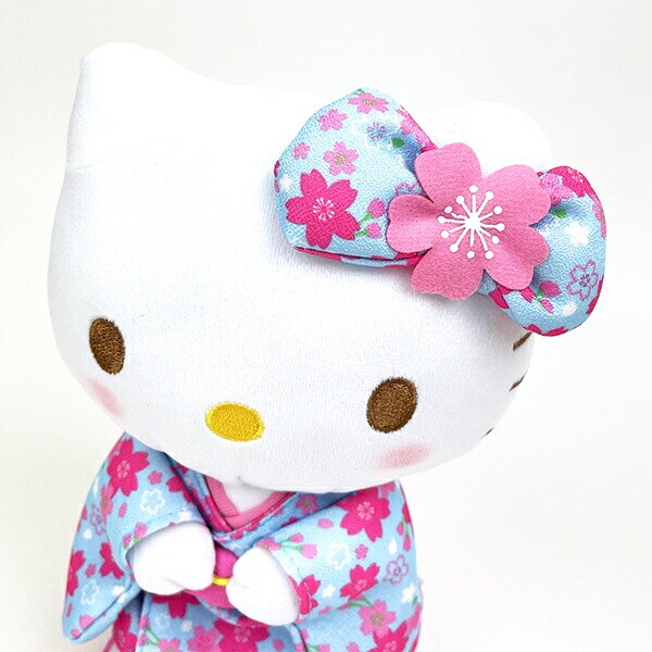 サンリオ ハローキティ ぬいぐるみ 桜着物 水色 S マスコット 人形 和風