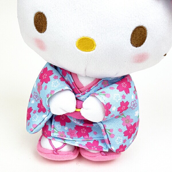 サンリオ ハローキティ ぬいぐるみ 桜着物 水色 S マスコット 人形 和風