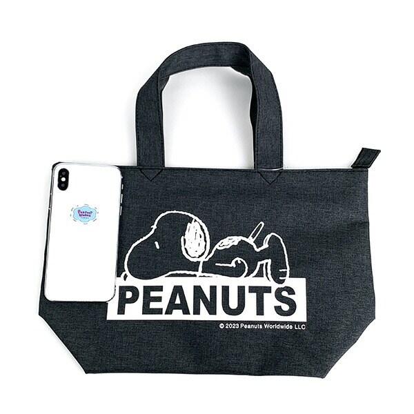 スヌーピー ファスナー ミニトート ブラック バッグ ランチバッグ  ランチ 学校 オフィス