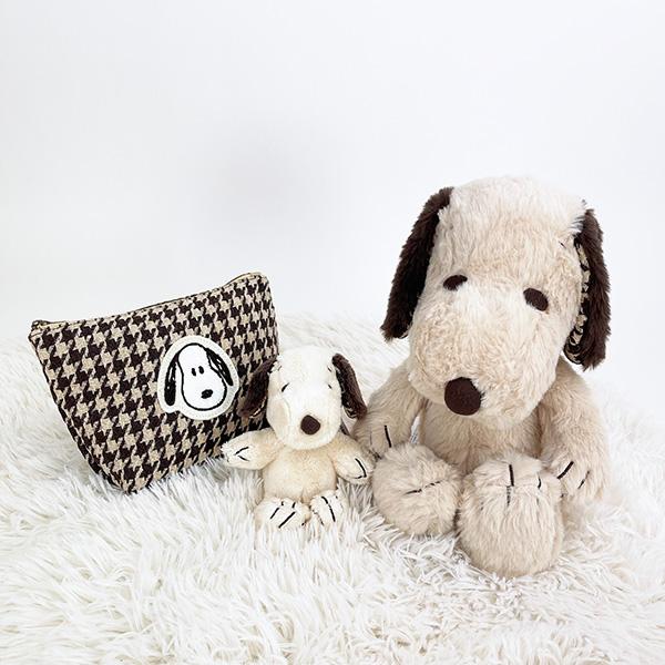  スヌーピー モカチェック Ｓ ぬいぐるみ インテリア ブラウン