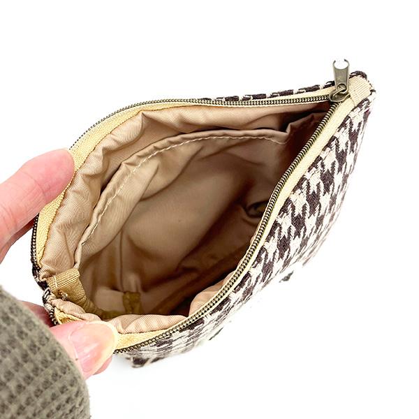 スヌーピー モカチェック 化粧ポーチ 小物入れ 千鳥格子 ブラウン