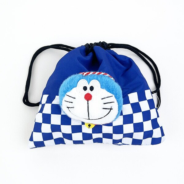 ドラえもん ボアフェイス巾着 ハッピ ネイビー ポーチ 小物入れ マスコット