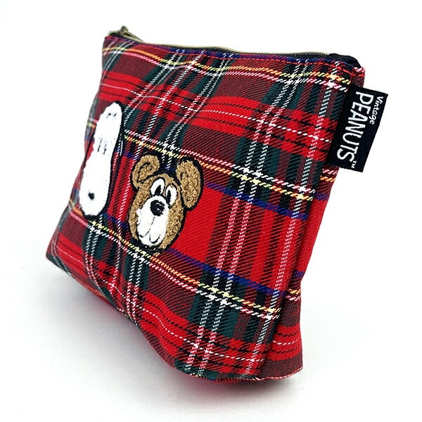 スヌーピーSNOOPY スヌーピー＆ベア チェック 化粧ポーチ 小物入れ レッド