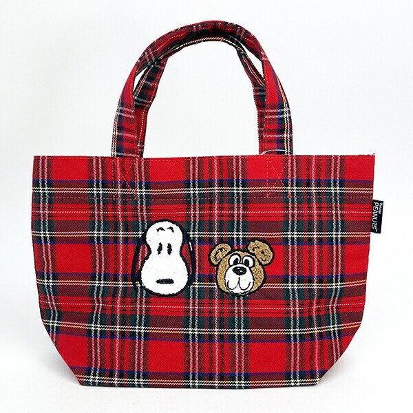 スヌーピー SNOOPY スヌーピー&ベア チェック ミニトート トートバッグ かばん レッド