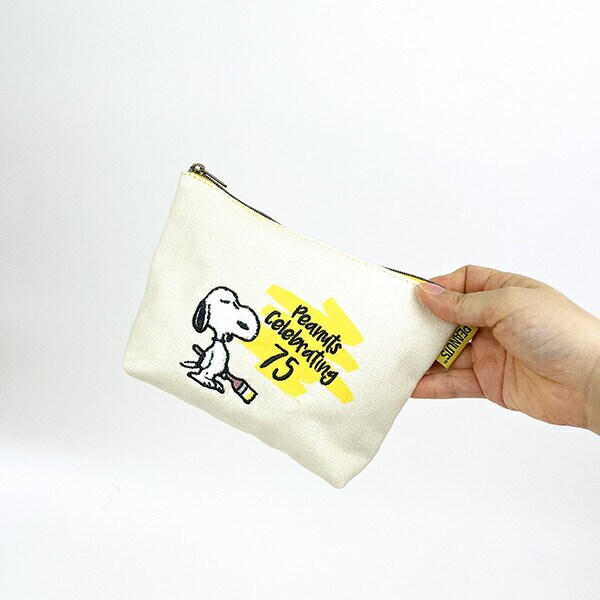 スヌーピー 75th セレブレーション サガラ化粧ポーチ 小物入れ イエロー