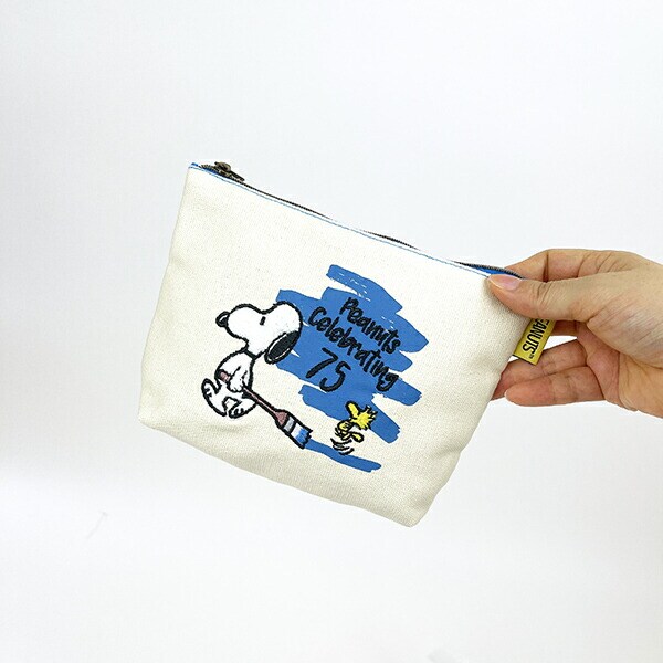 スヌーピー 75th セレブレーション サガラ化粧ポーチ 小物入れ ブルー