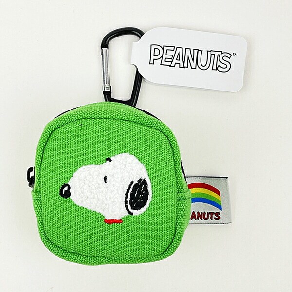 スヌーピー カラフル カラビナミニポーチ グリーン 小物入れ SNOOPY